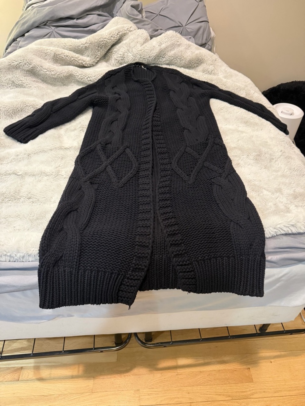 Free People Black Chunky Cable Knit Open Cardigan